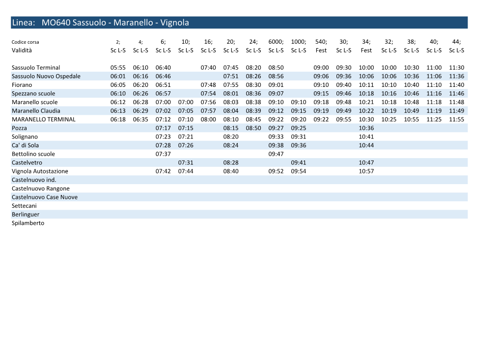 Linea: MO640 Sassuolo - Maranello - Vignola