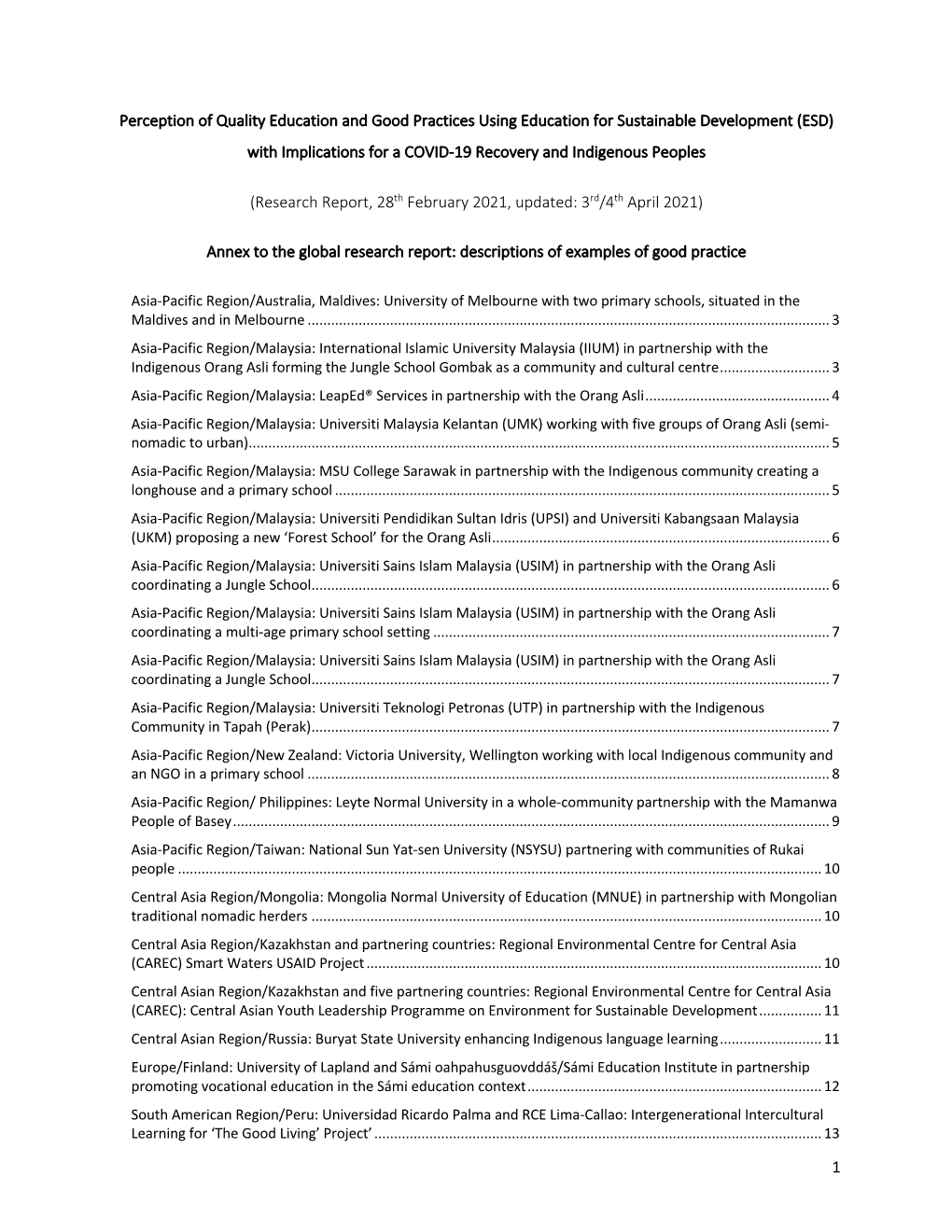 1 Perception of Quality Education and Good Practices Using Education for Sustainable Development (ESD) with Implications For