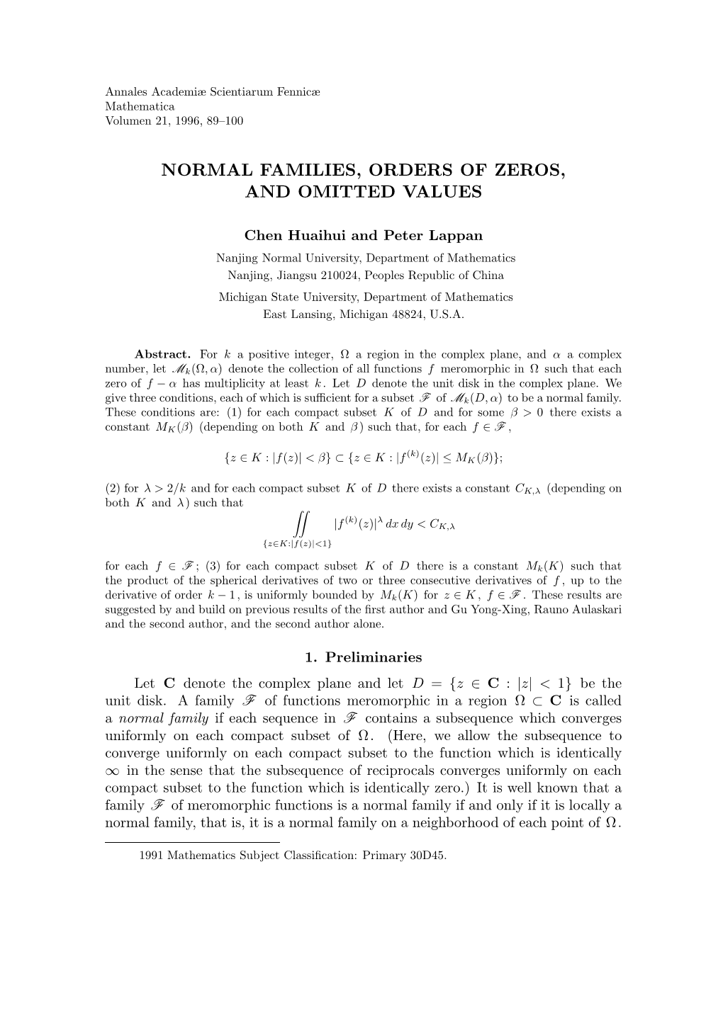 Normal Families, Orders of Zeros, and Omitted Values