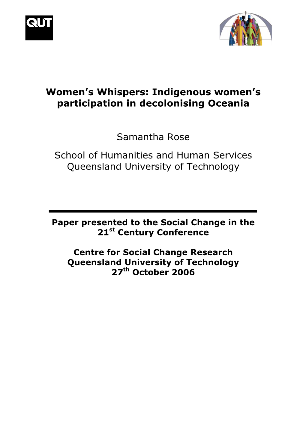 Women's Whispers: Indigenous Women's Participation in Decolonising Oceania