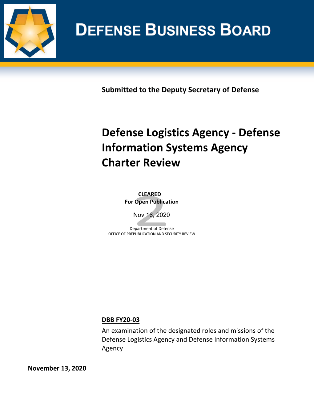 Defense Logistics Agency - Defense Information Systems Agency Charter Review