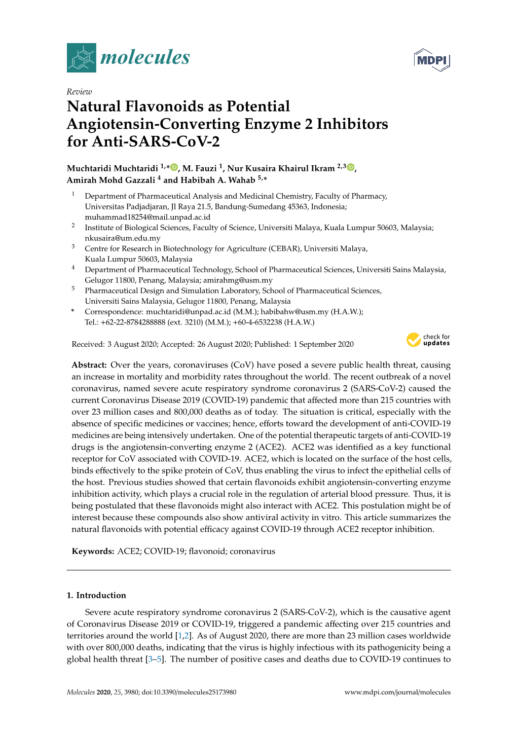 Natural Flavonoids As Potential Angiotensin-Converting Enzyme 2 Inhibitors for Anti-SARS-Cov-2