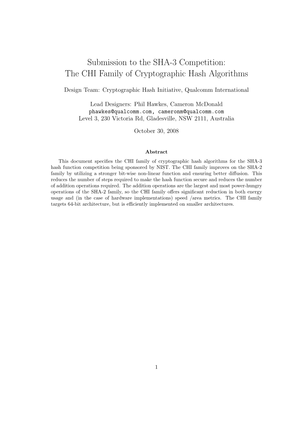 The CHI Family of Cryptographic Hash Algorithms