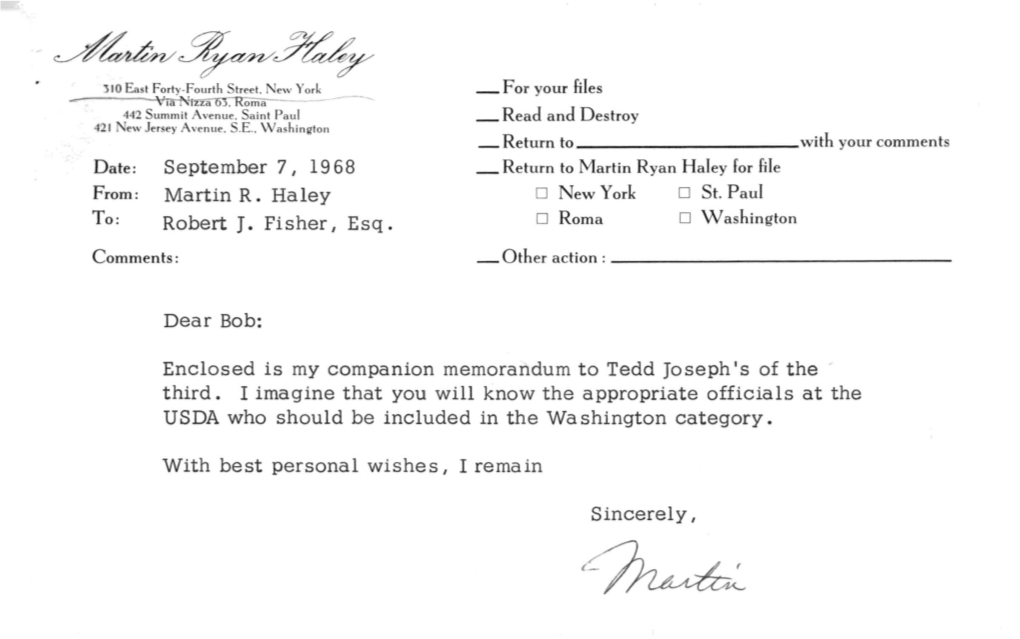 Date: September 7, 1968 Martin R. Haley Robert J. Fisher, Esq. Dear