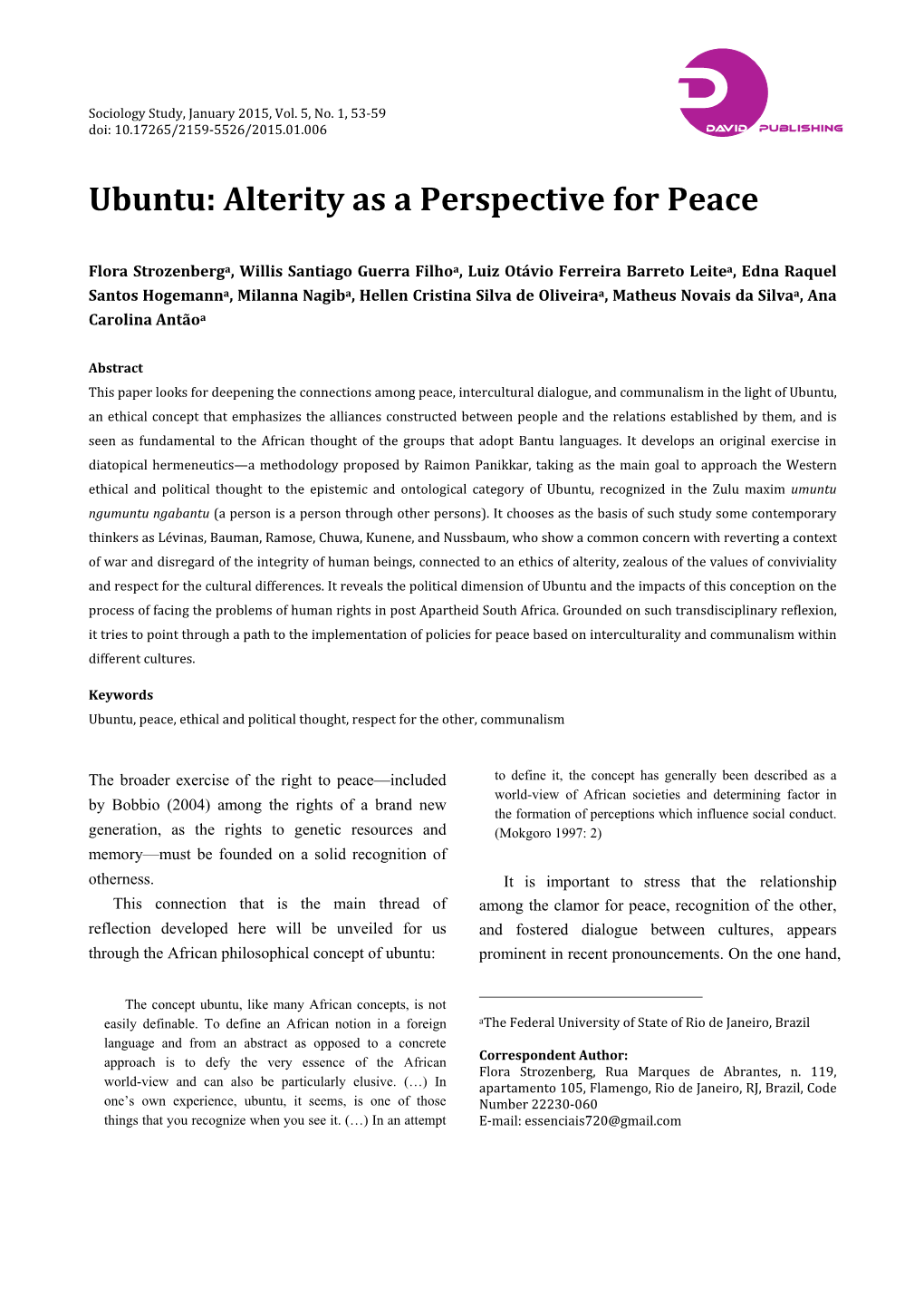 Alterity As a Perspective for Peace