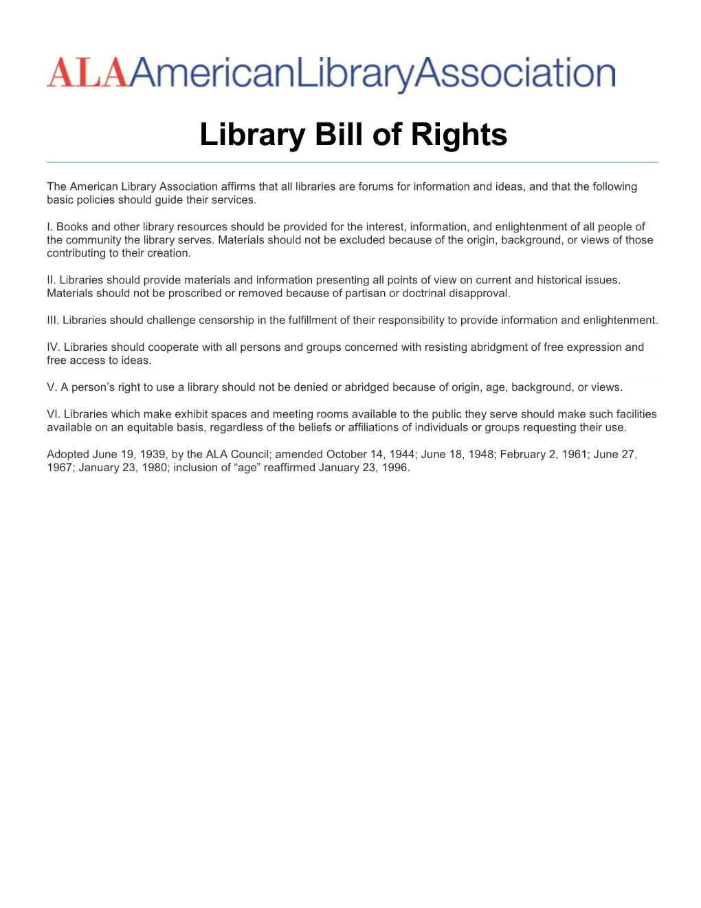 Library Bill of Rights