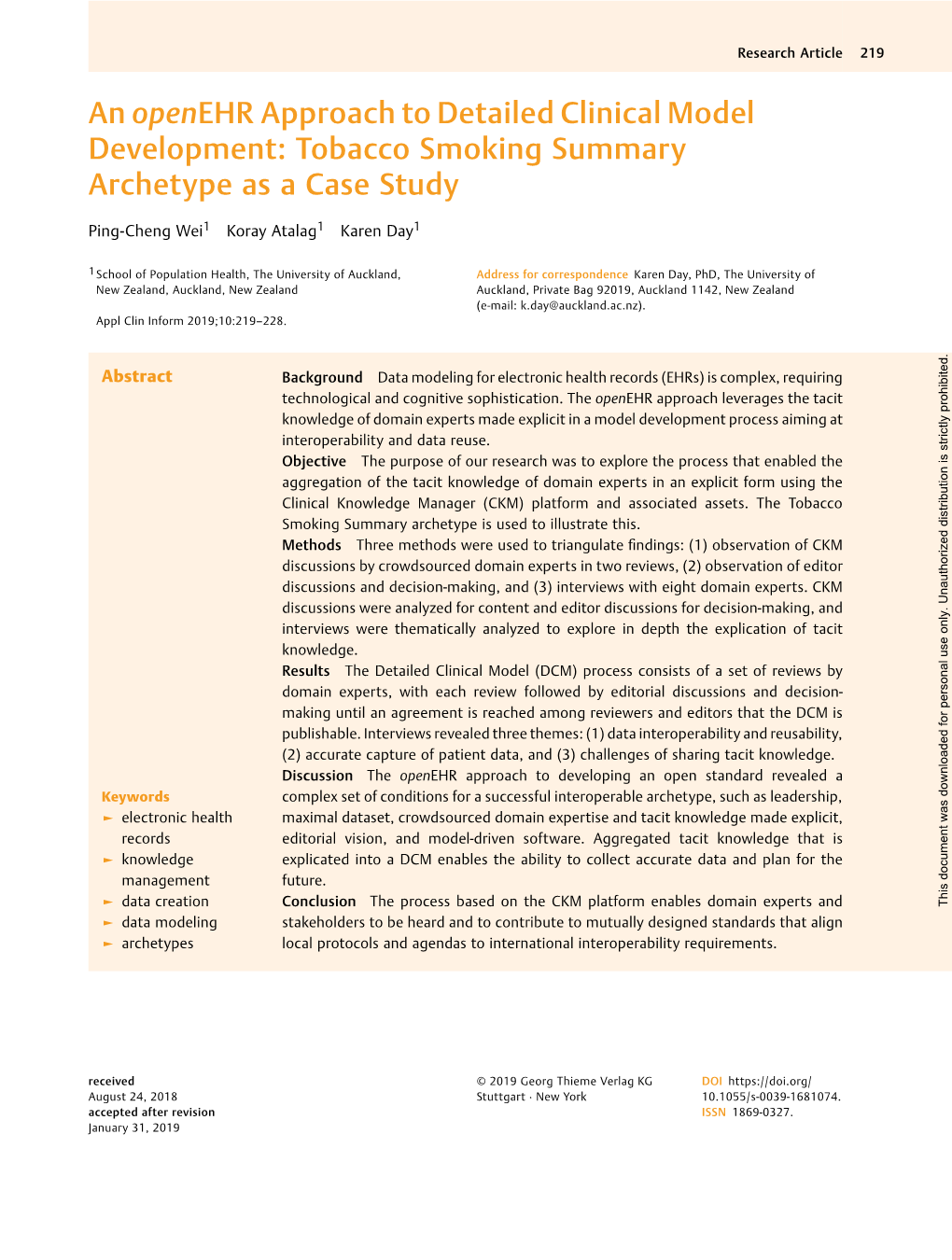 An Openehr Approach to Detailed Clinical Model Development: Tobacco Smoking Summary Archetype As a Case Study