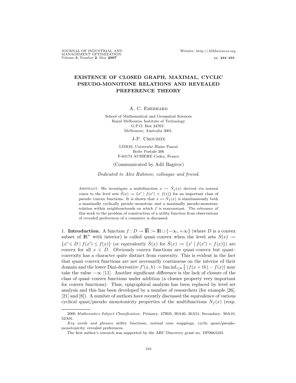 Existence of Closed Graph, Maximal, Cyclic Pseudo-Monotone Relations and Revealed Preference Theory