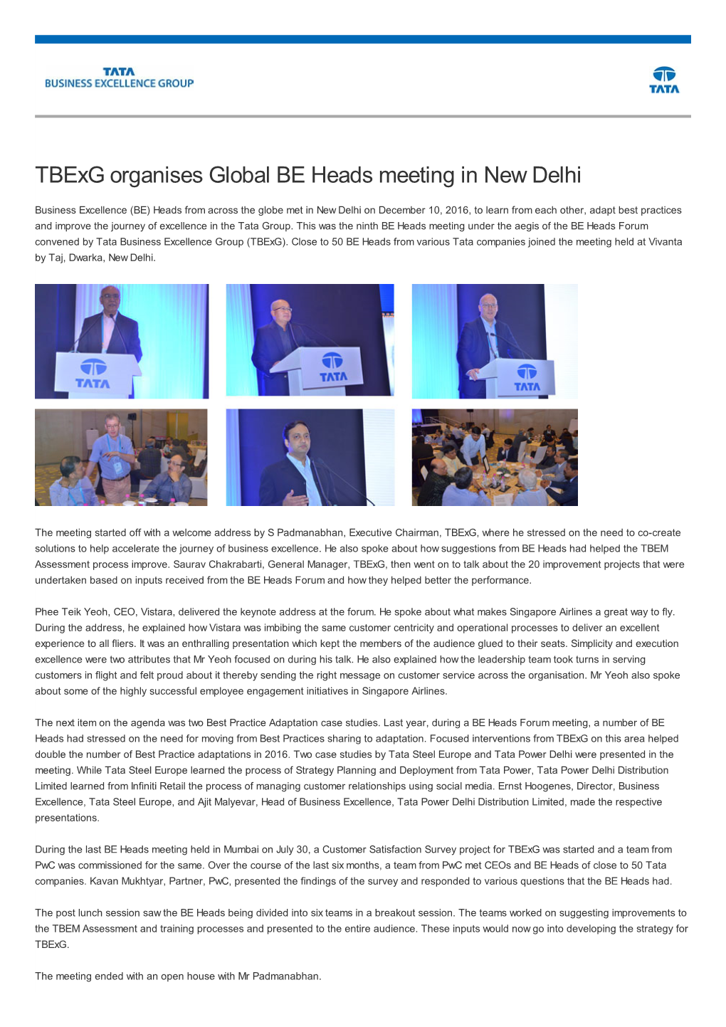 Tbexg Organises Global BE Heads Meeting in New Delhi