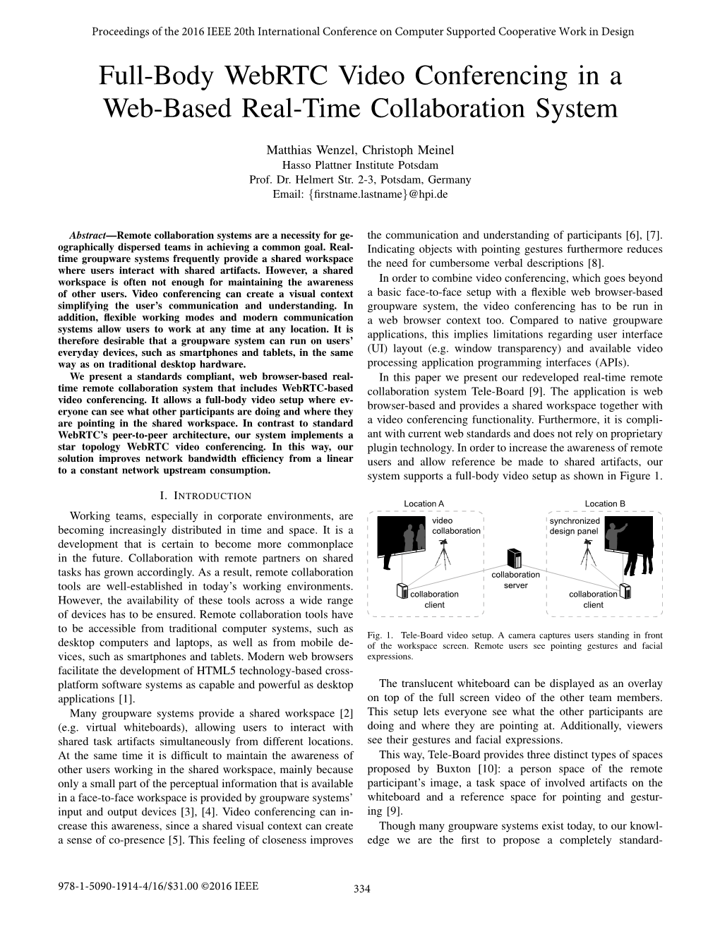 Full-Body Webrtc Video Conferencing in a Web-Based Real-Time Collaboration System