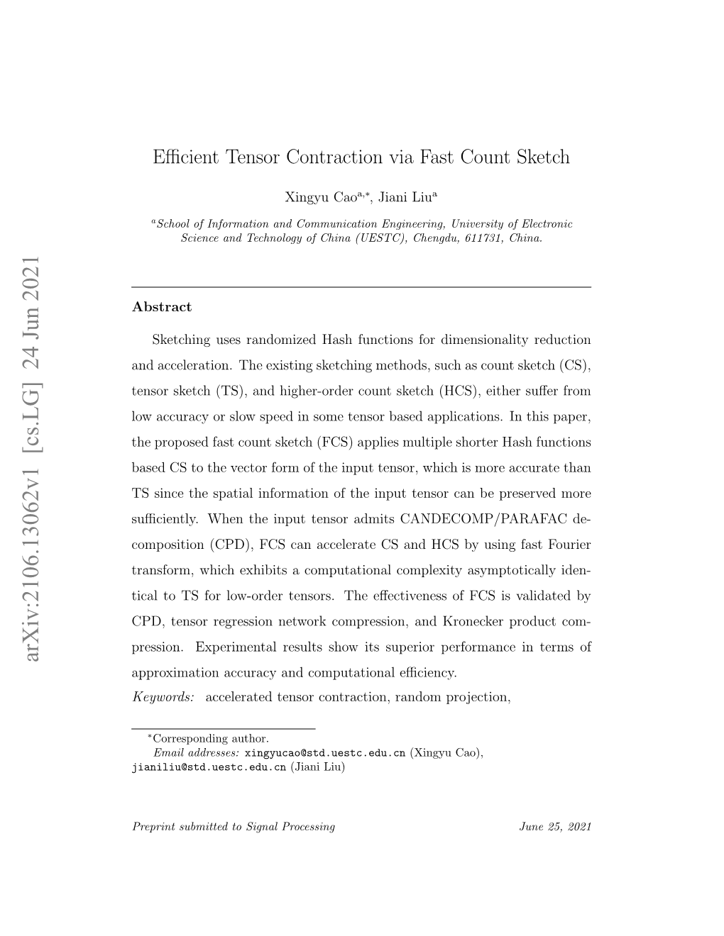 Efficient Tensor Contraction Via Fast Count Sketch