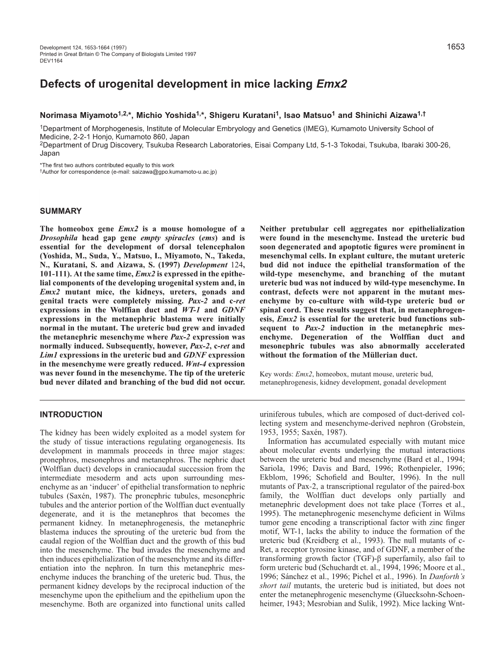 Defects of Urogenital Development in Mice Lacking Emx2