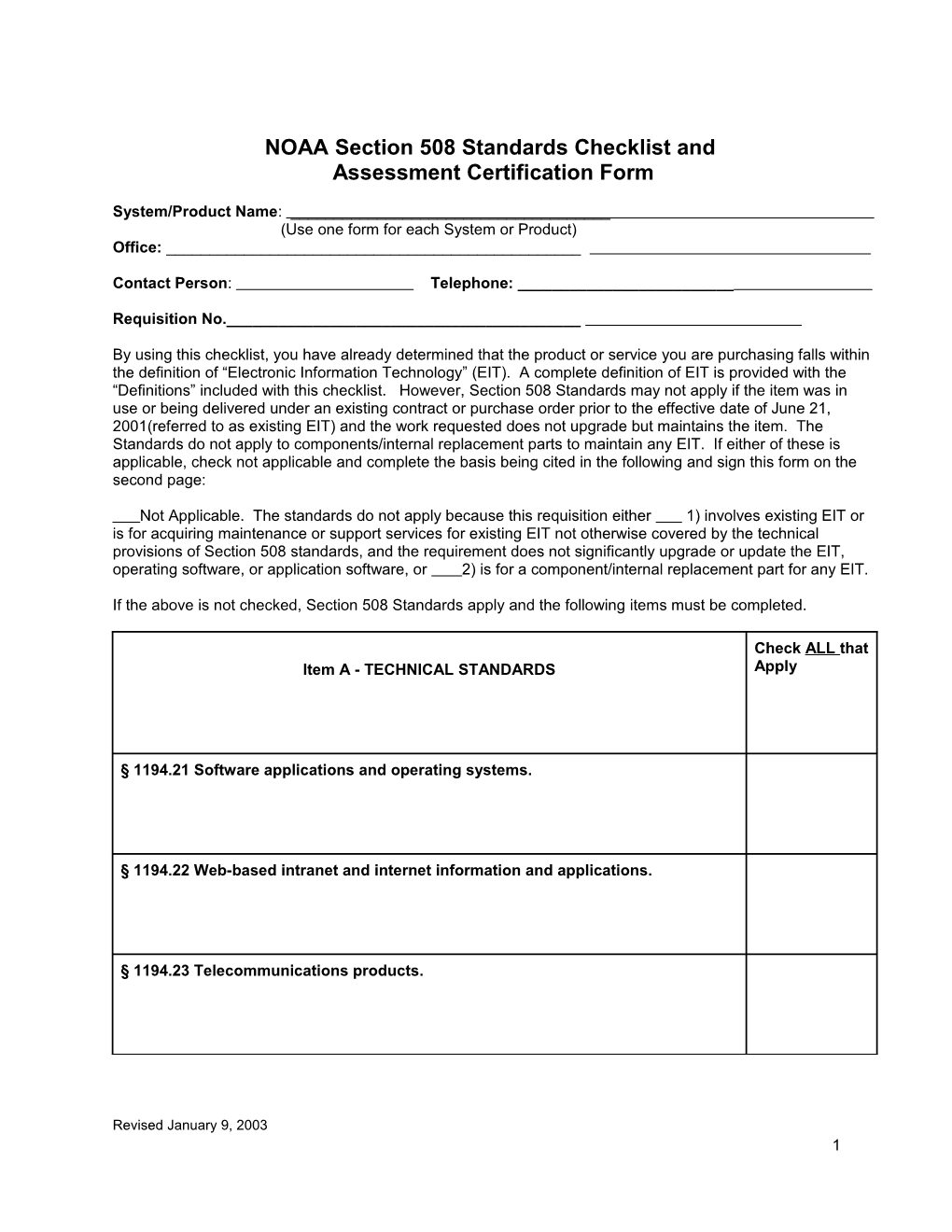 NOAA Section 508 Standards Checklist And