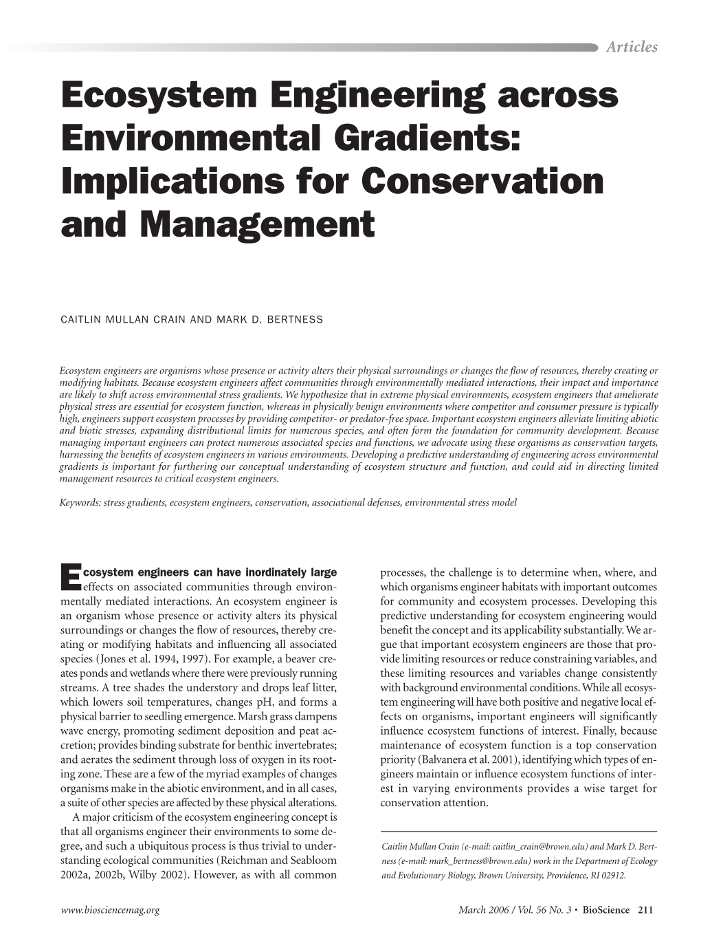 Ecosystem Engineering Across Environmental Gradients: Implications for Conservation and Management