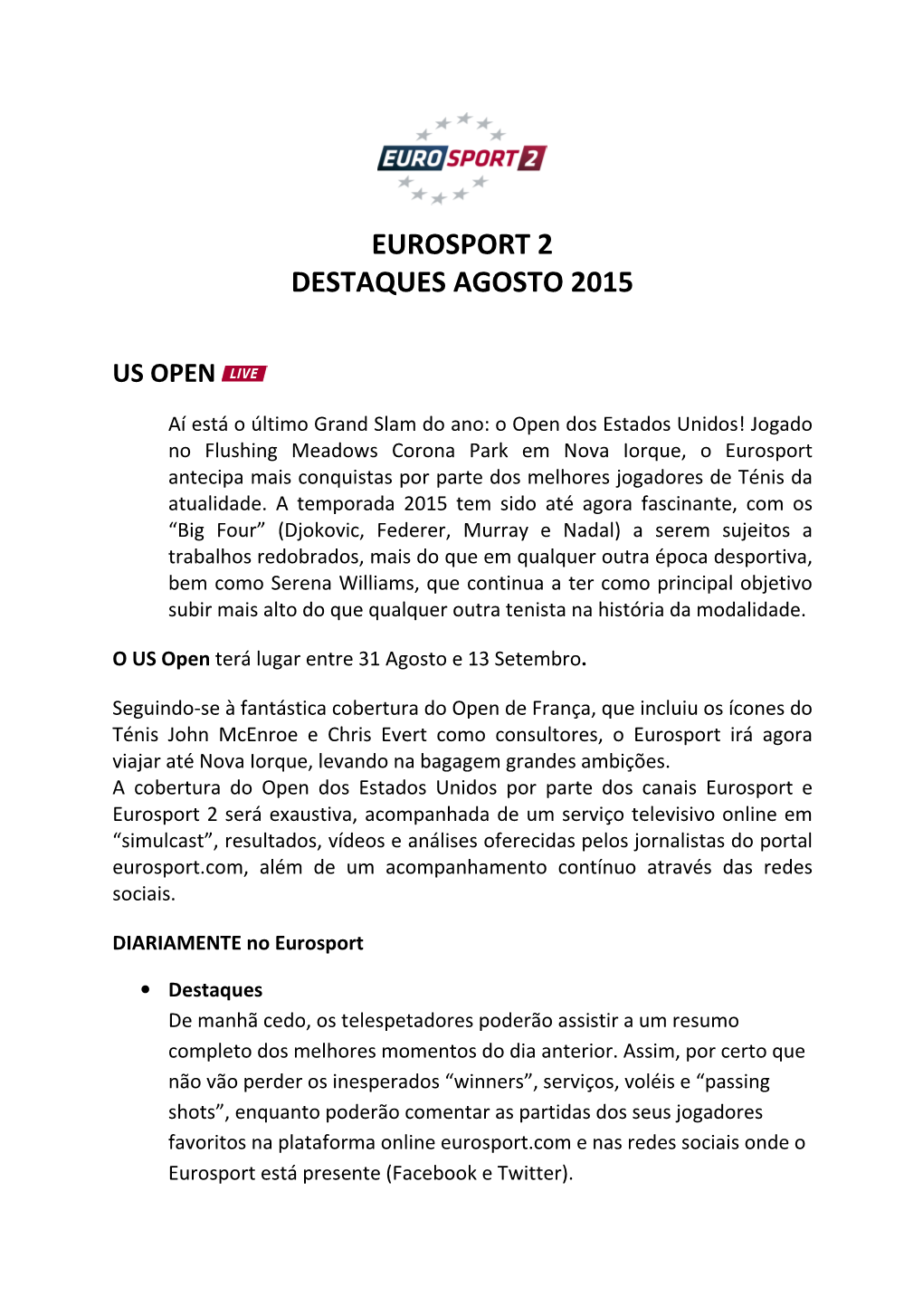 Eurosport 2 Destaques Agosto 2015