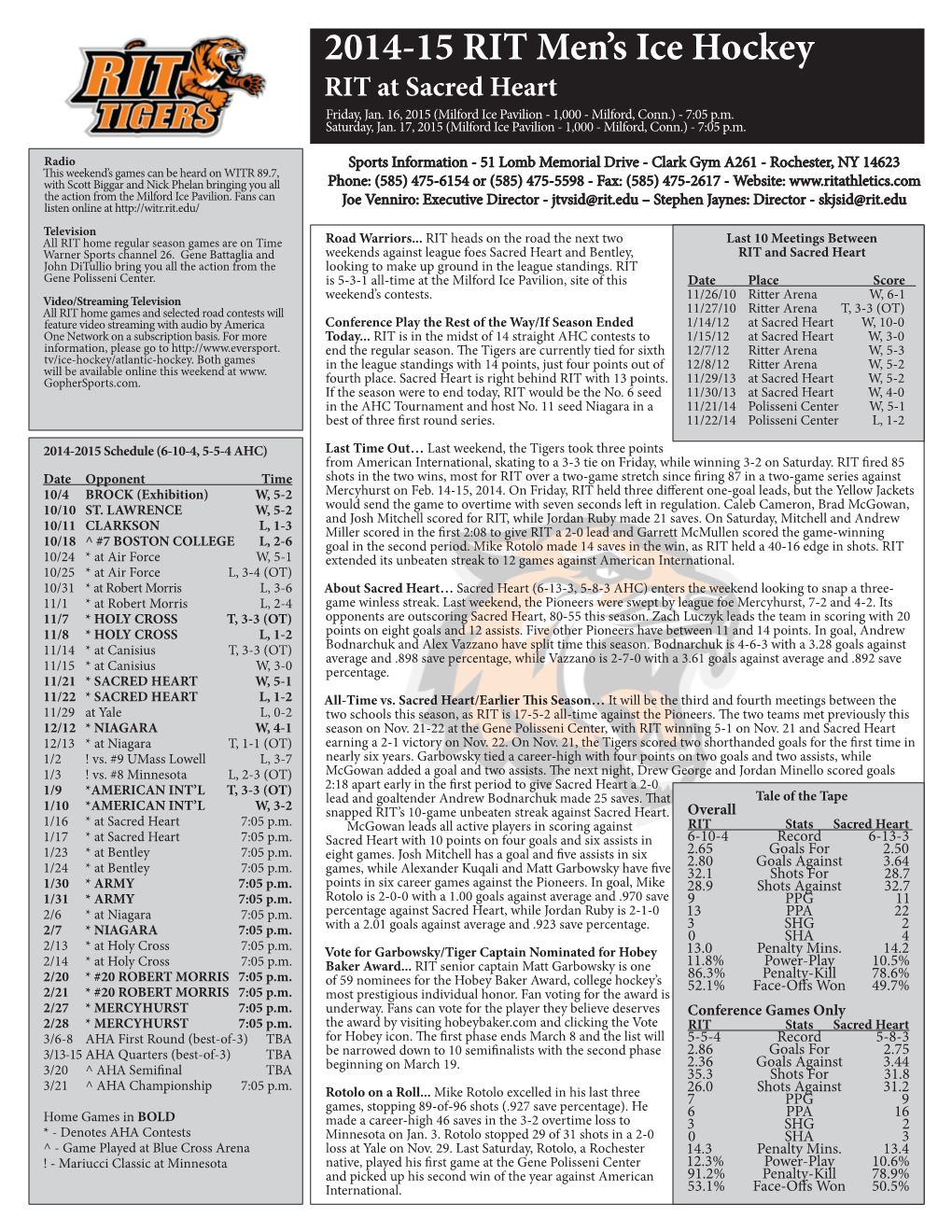 2014-15 RIT Men's Ice Hockey