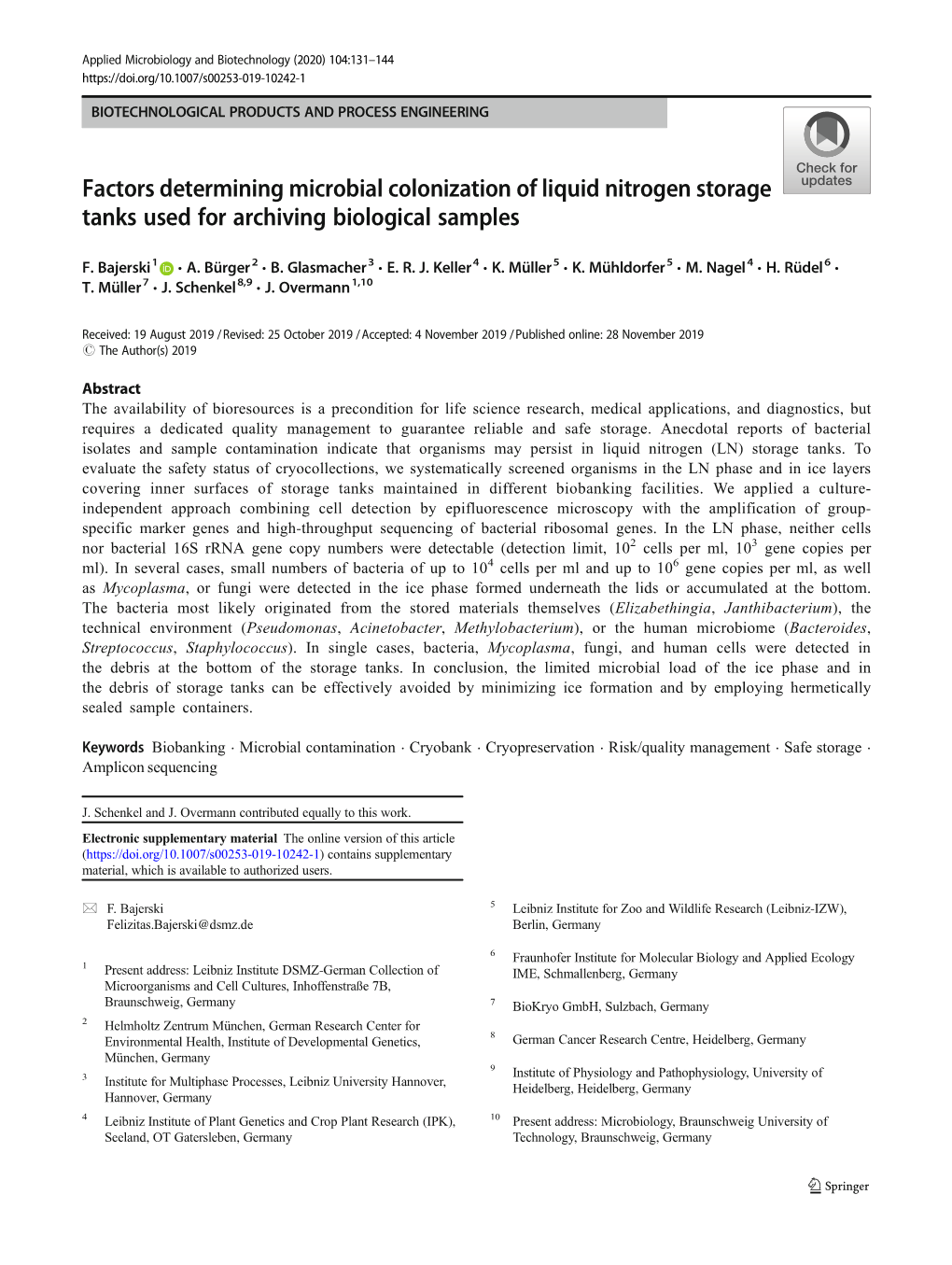 Factors Determining Microbial Colonization of Liquid Nitrogen Storage Tanks Used for Archiving Biological Samples