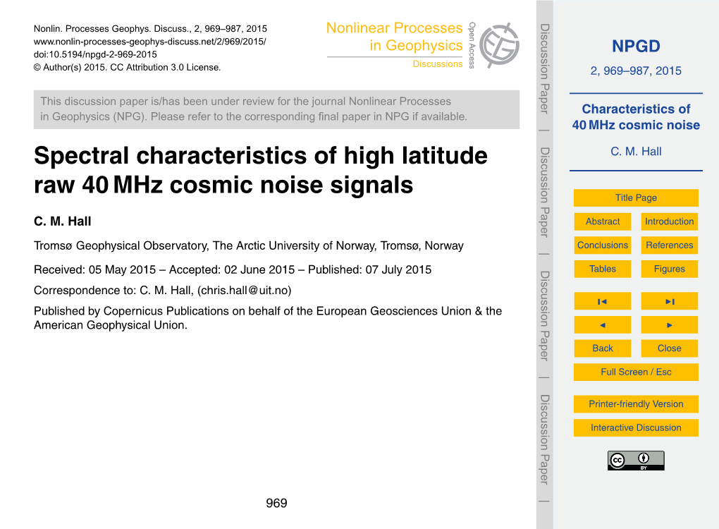 Characteristics of 40Mhz Cosmic Noise
