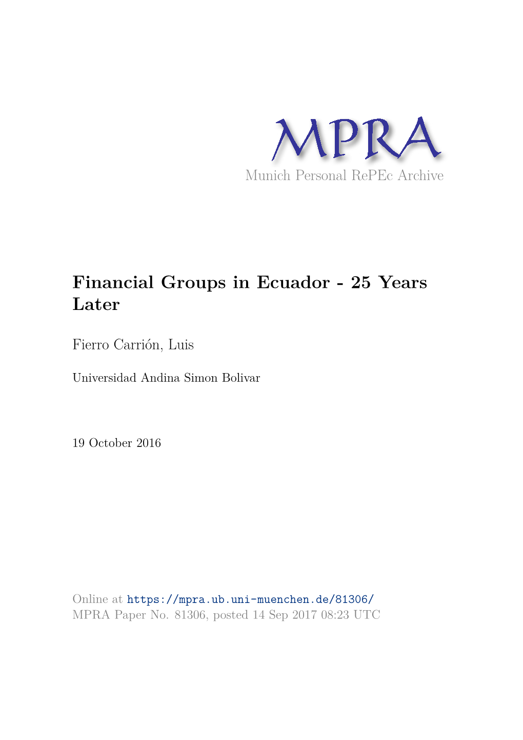 Financial Groups in Ecuador - 25 Years Later