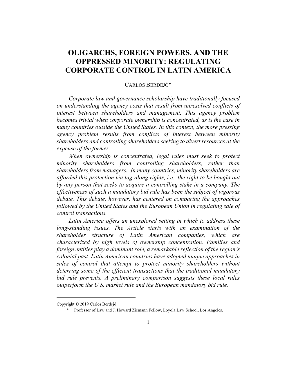 Regulating Corporate Control in Latin America