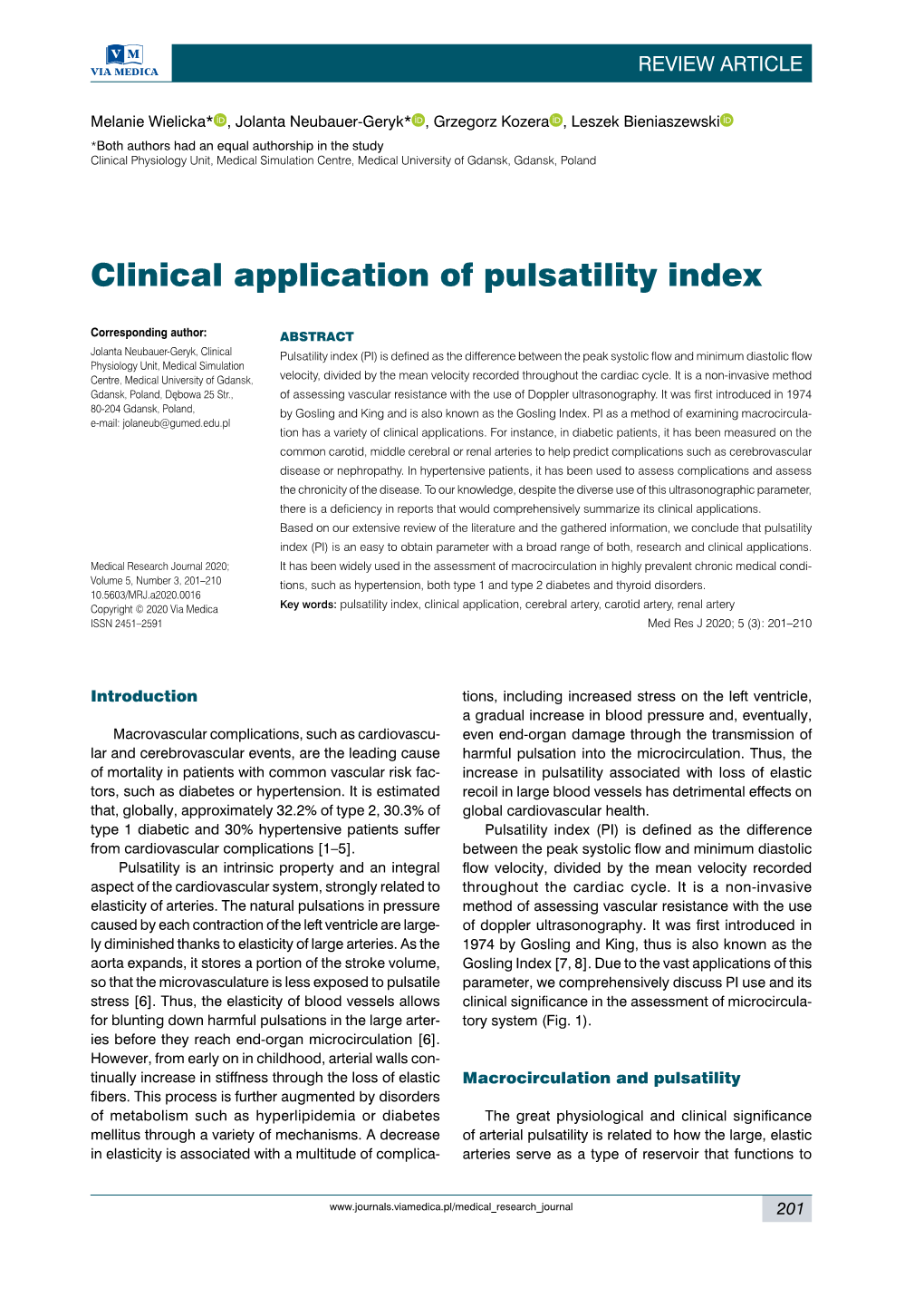 Clinical Application of Pulsatility Index