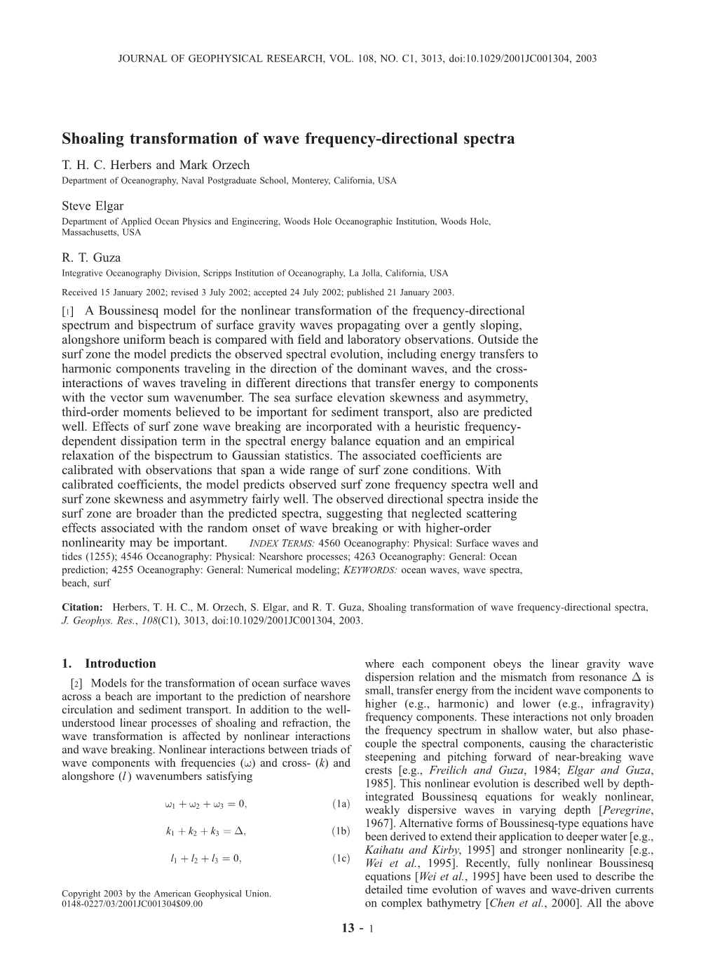 Shoaling Transformation of Wave Frequency-Directional Spectra T