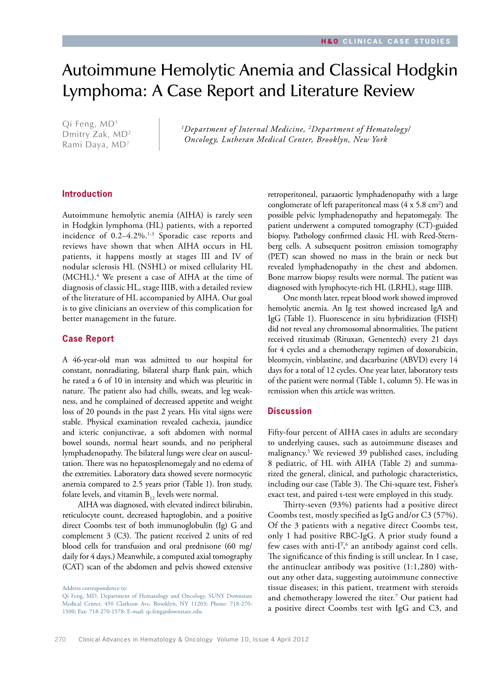 Autoimmune Hemolytic Anemia and Classical Hodgkin Lymphoma: a Case Report and Literature Review