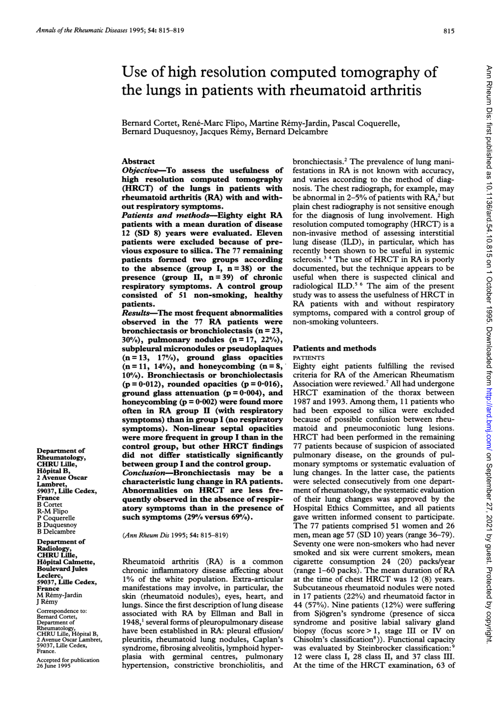 The Lungs in Patients with Rheumatoid Arthritis