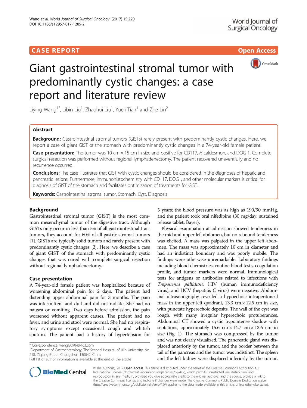 Giant Gastrointestinal Stromal Tumor with Predominantly Cystic Changes