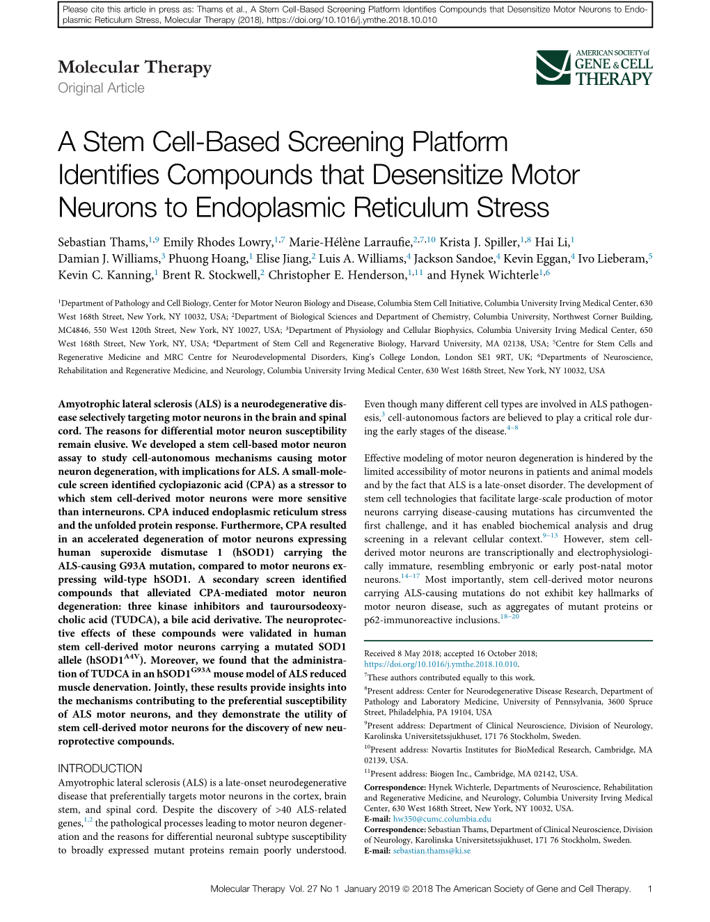 A Stem Cell-Based Screening Platform Identifies Compounds That