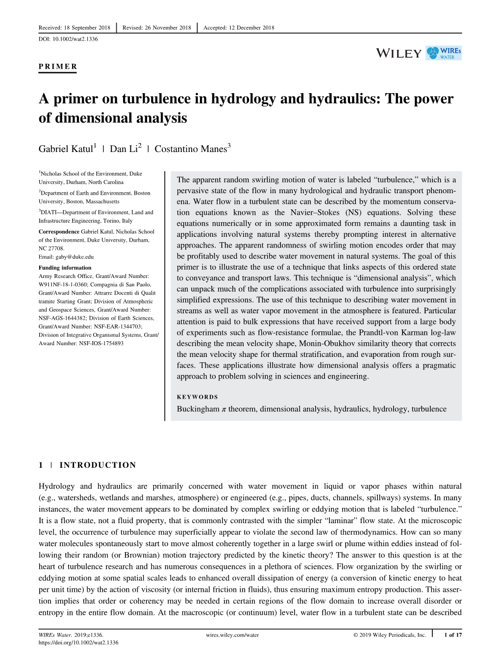 A Primer on Turbulence in Hydrology and Hydraulics: the Power of Dimensional Analysis
