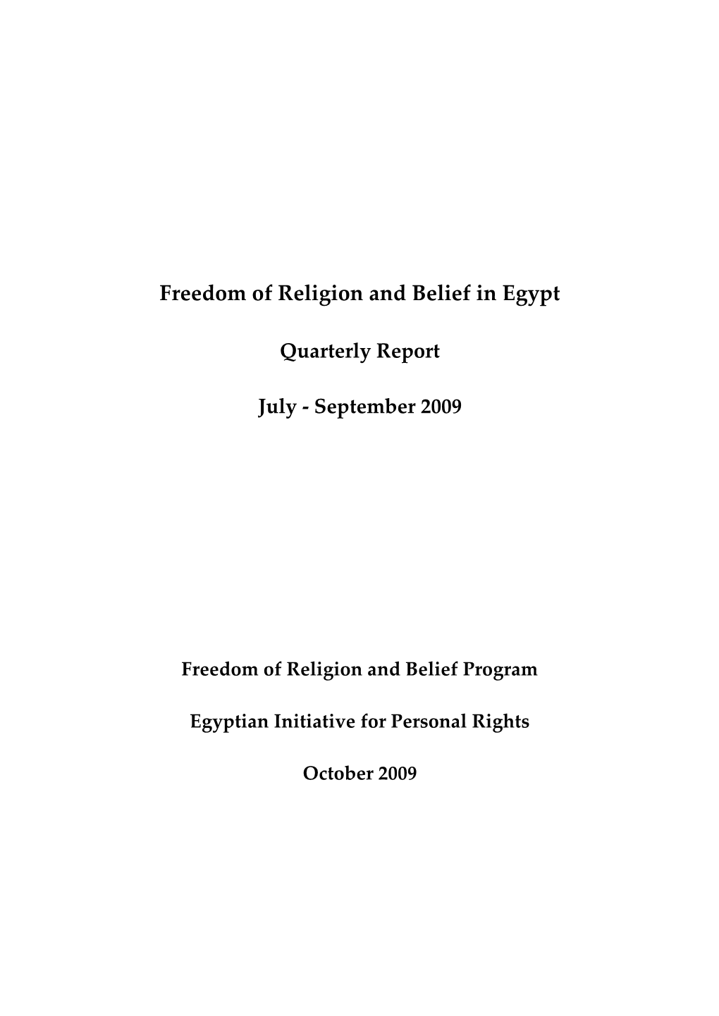 Freedom of Religion and Belief in Egypt