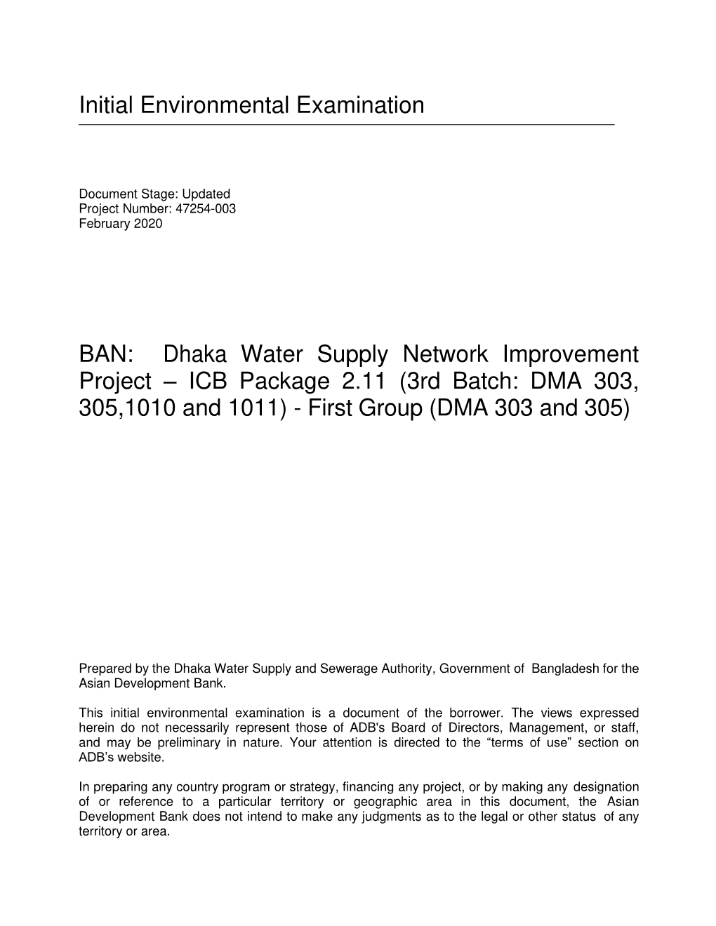 47254-003: Dhaka Water Supply Network Improvement