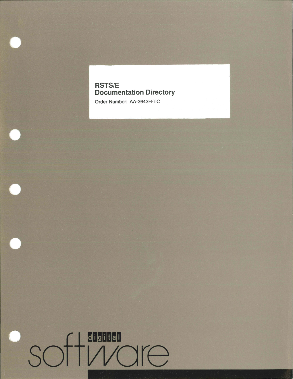 RSTS/E Documentation Directory Order Number: AA-2642H-TC