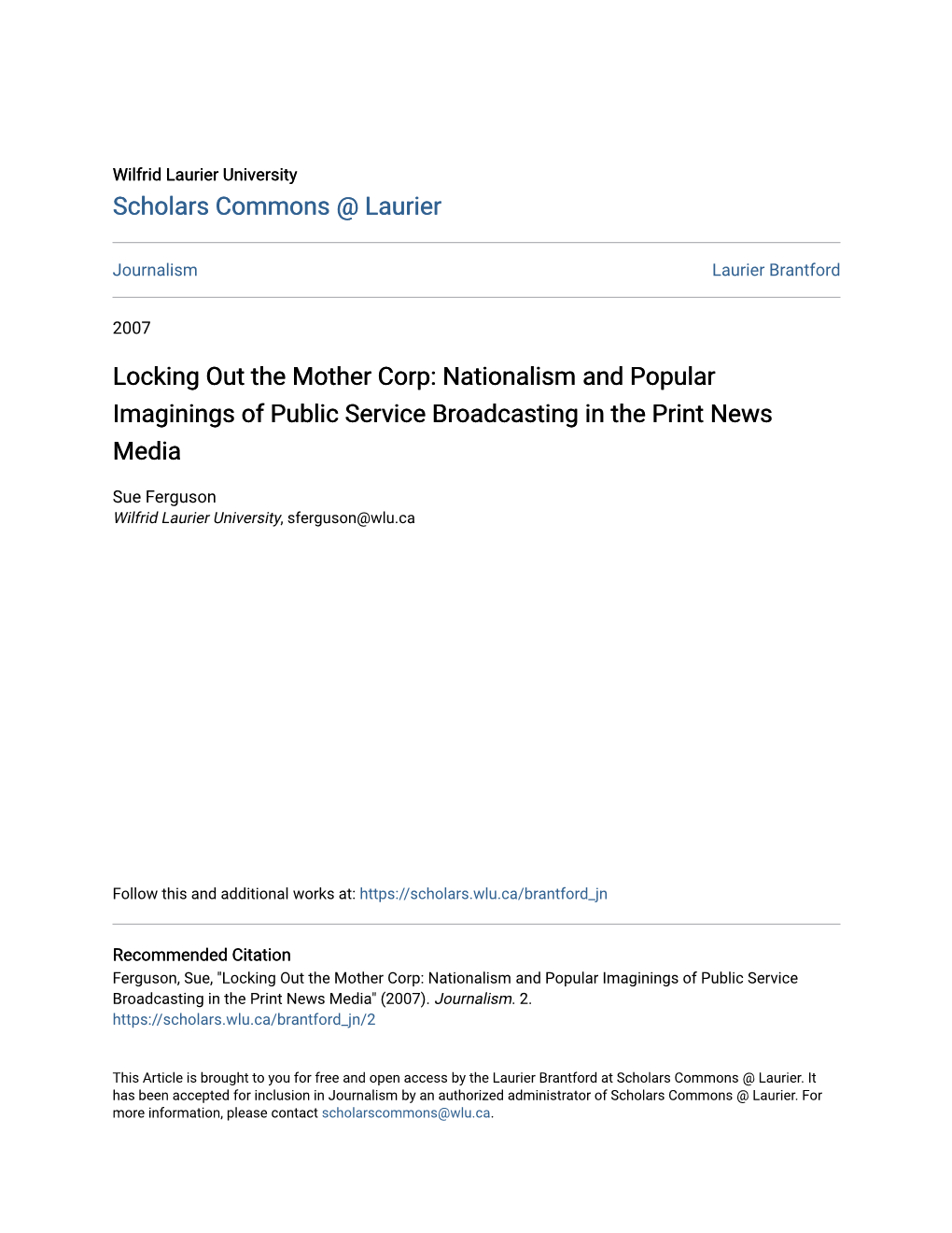 Nationalism and Popular Imaginings of Public Service Broadcasting in the Print News Media