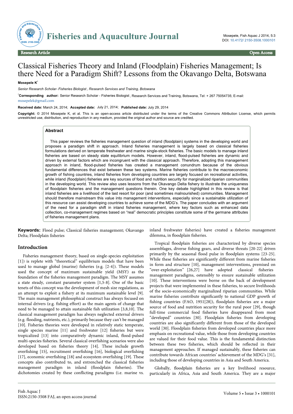 Classical Fisheries Theory and Inland (Floodplain) Fisheries Management