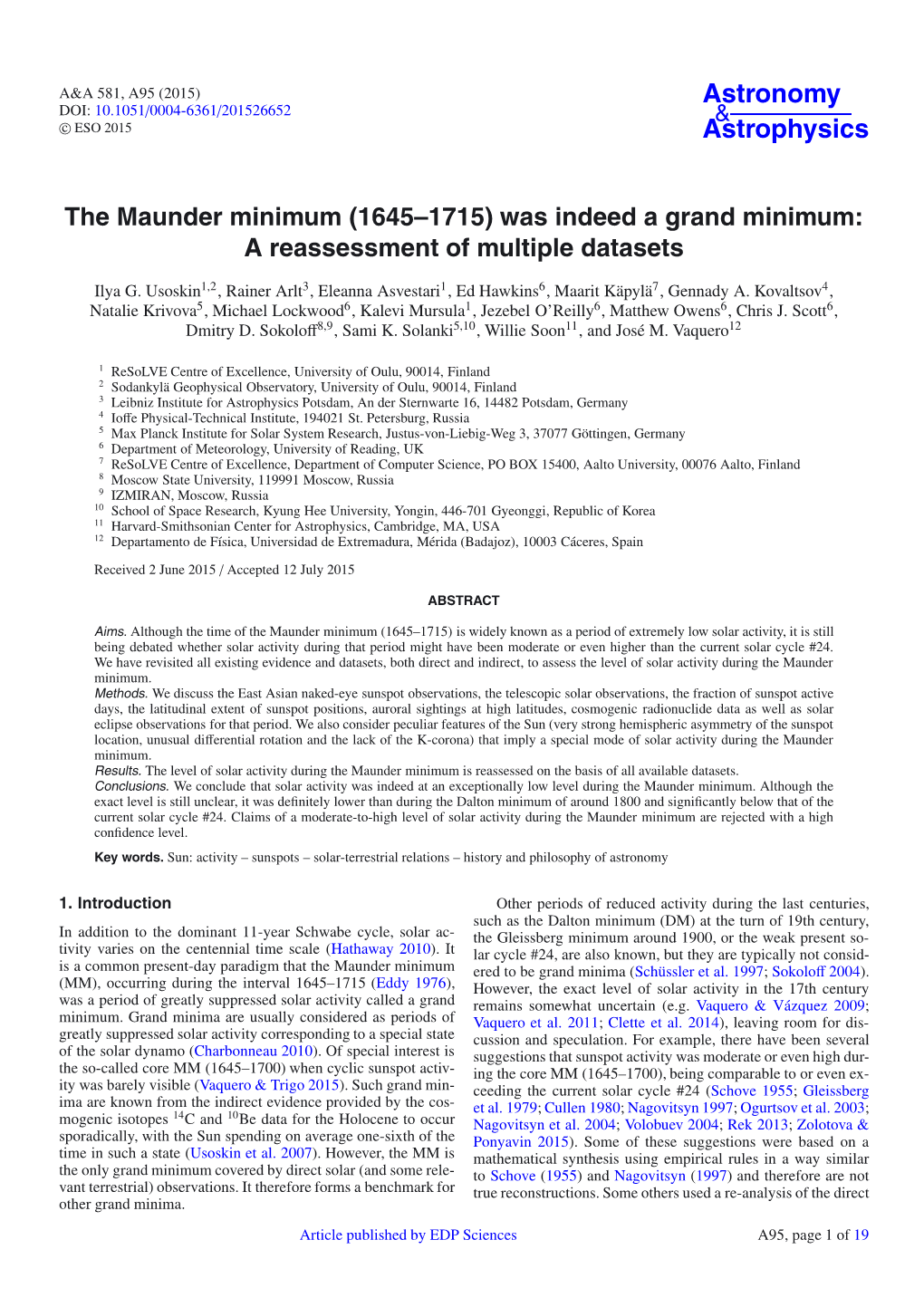 The Maunder Minimum (1645–1715) Was Indeed a Grand Minimum: a Reassessment of Multiple Datasets