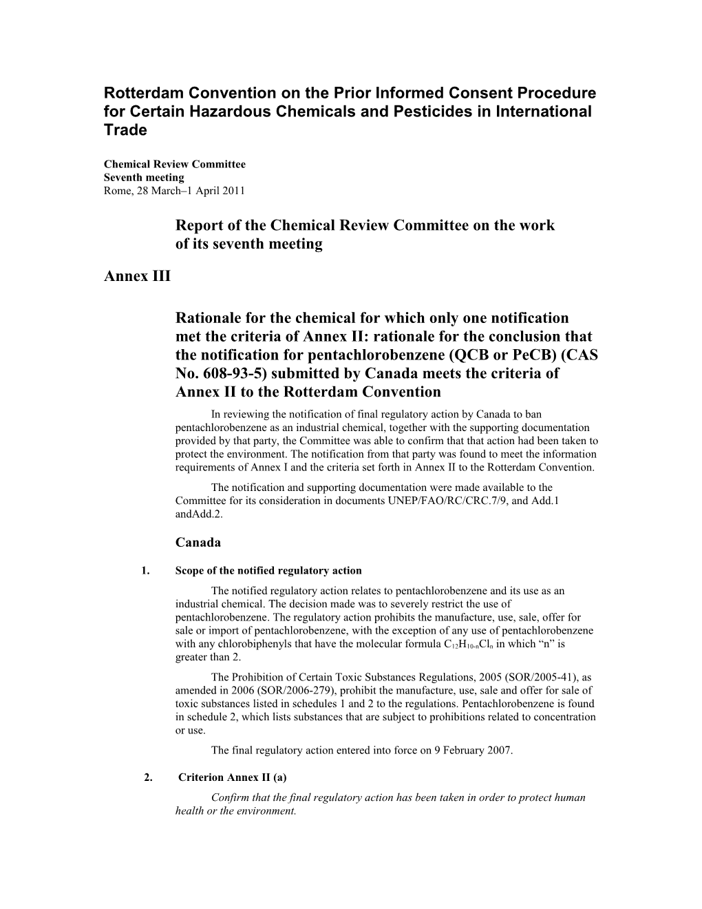 Rotterdam Convention on the Prior Informed Consent Procedure for Certain Hazardous Chemicals