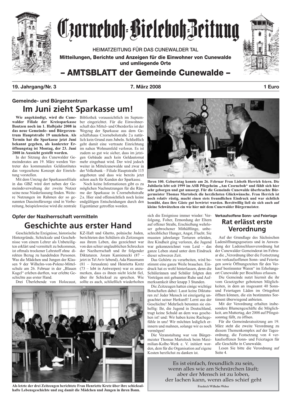 – AMTSBLATT Der Gemeinde Cunewalde – Im Juni Zieht Sparkasse Um! Geschichte Aus Erster Hand