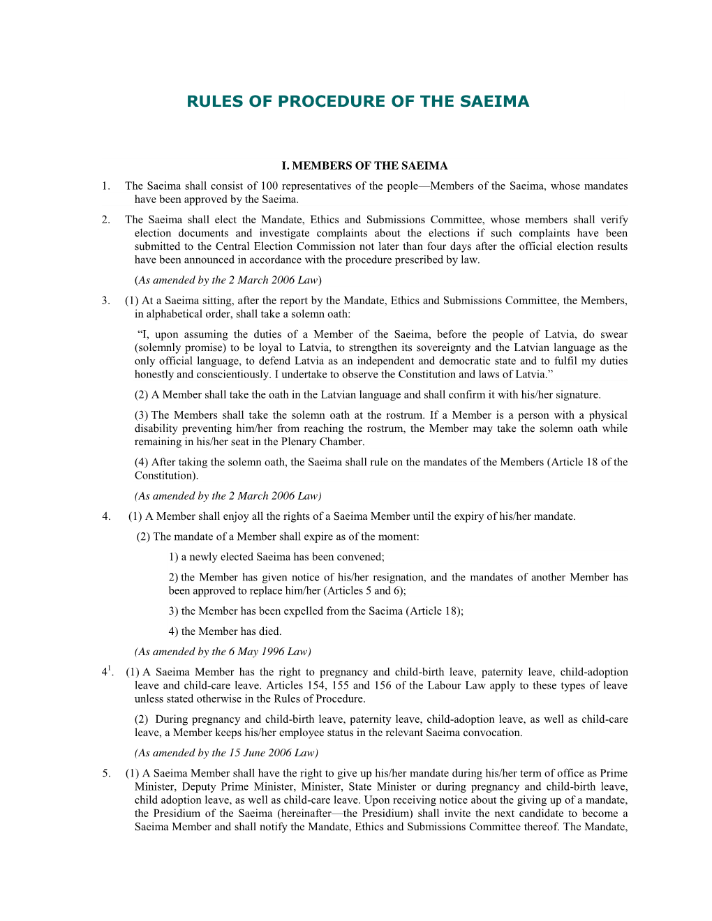 Rules of Procedure of the Saeima