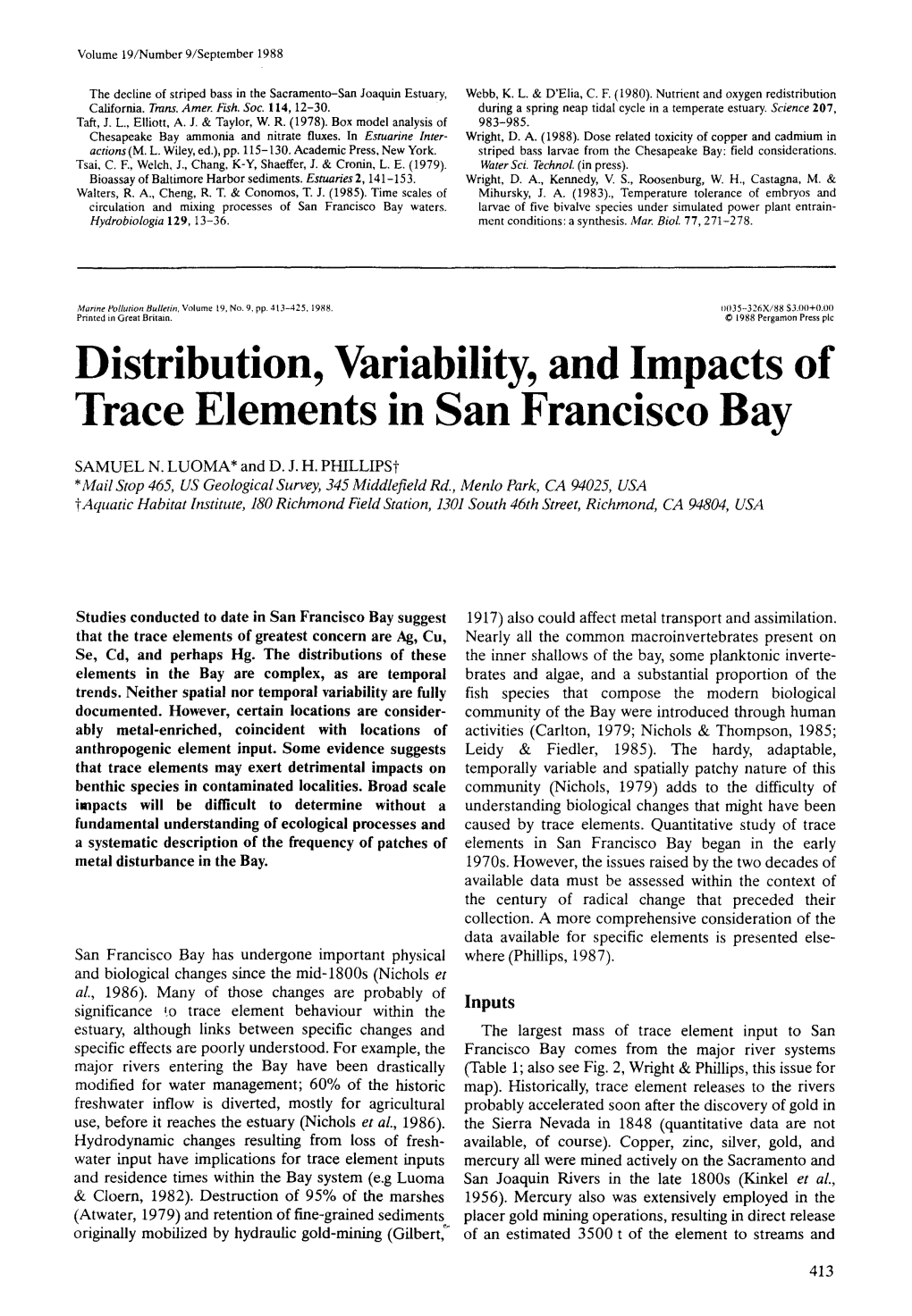 Distribution, Variability, and Impacts of Trace Elements in San Francisco Bay