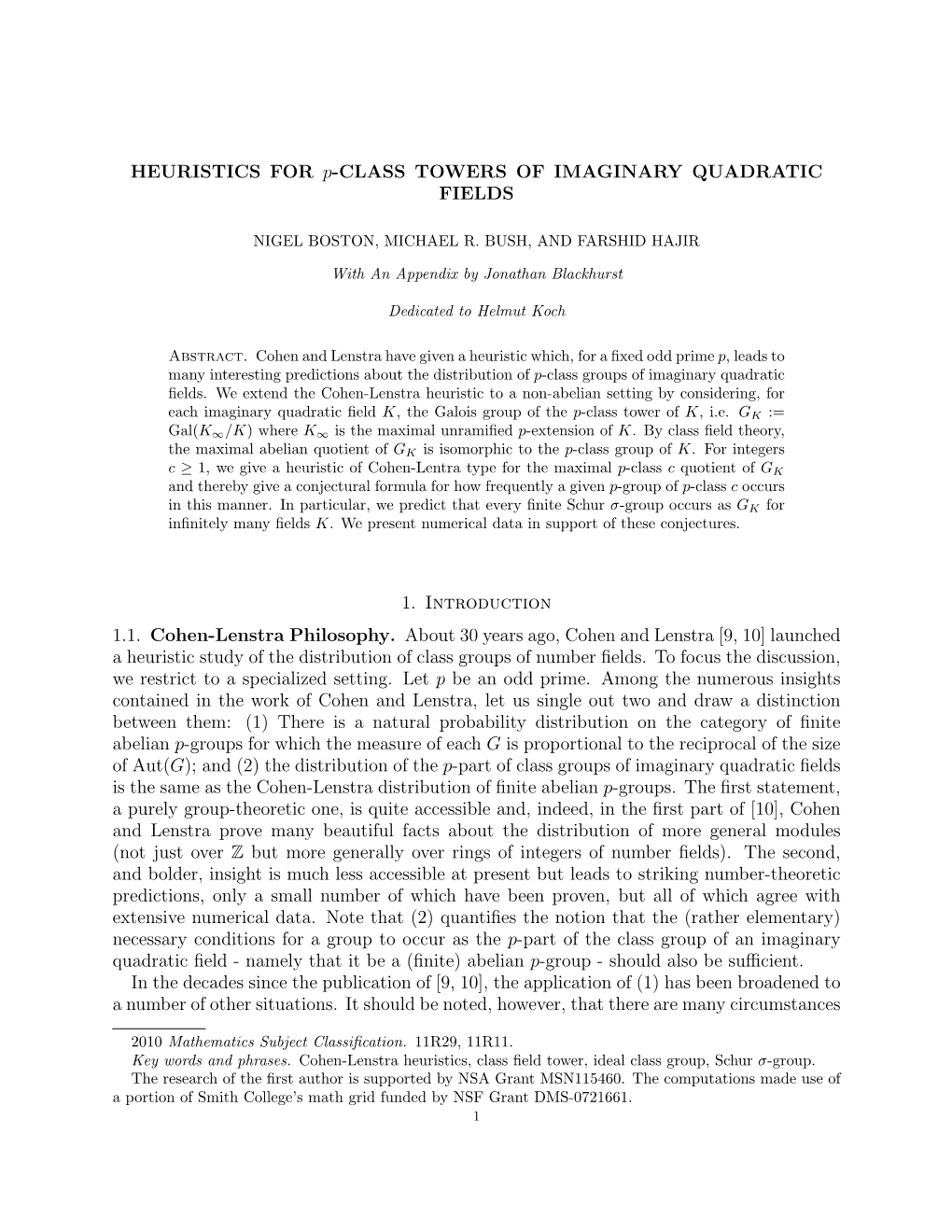 HEURISTICS for P-CLASS TOWERS of IMAGINARY QUADRATIC FIELDS