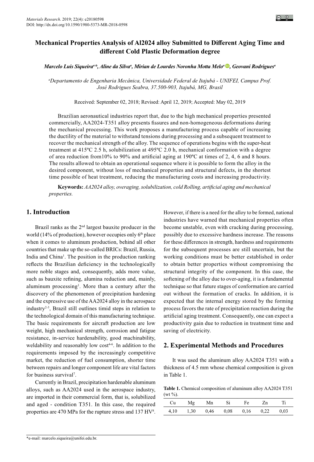 Mechanical Properties Analysis of Al2024 Alloy Submitted to Different Aging Time and Different Cold Plastic Deformation Degree