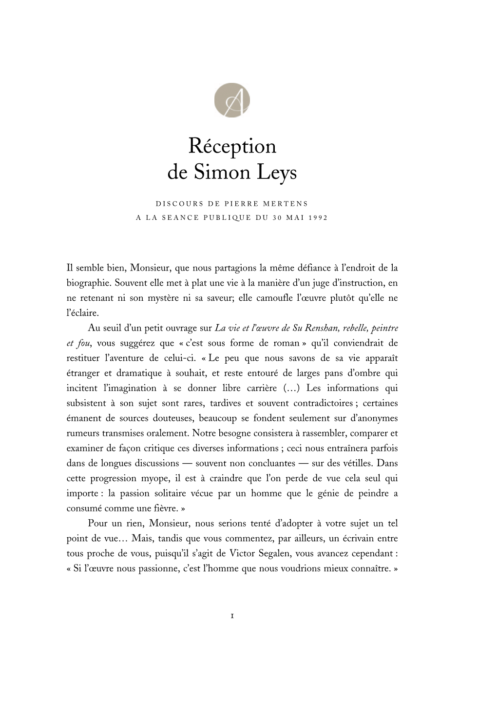 Réception De Simon Leys