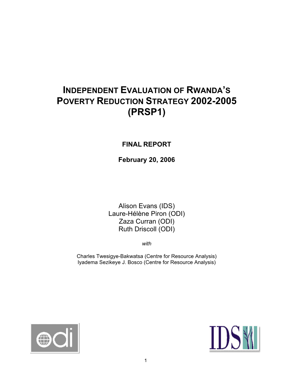 Independent Evaluation of Rwanda's Poverty Reduction Strategy