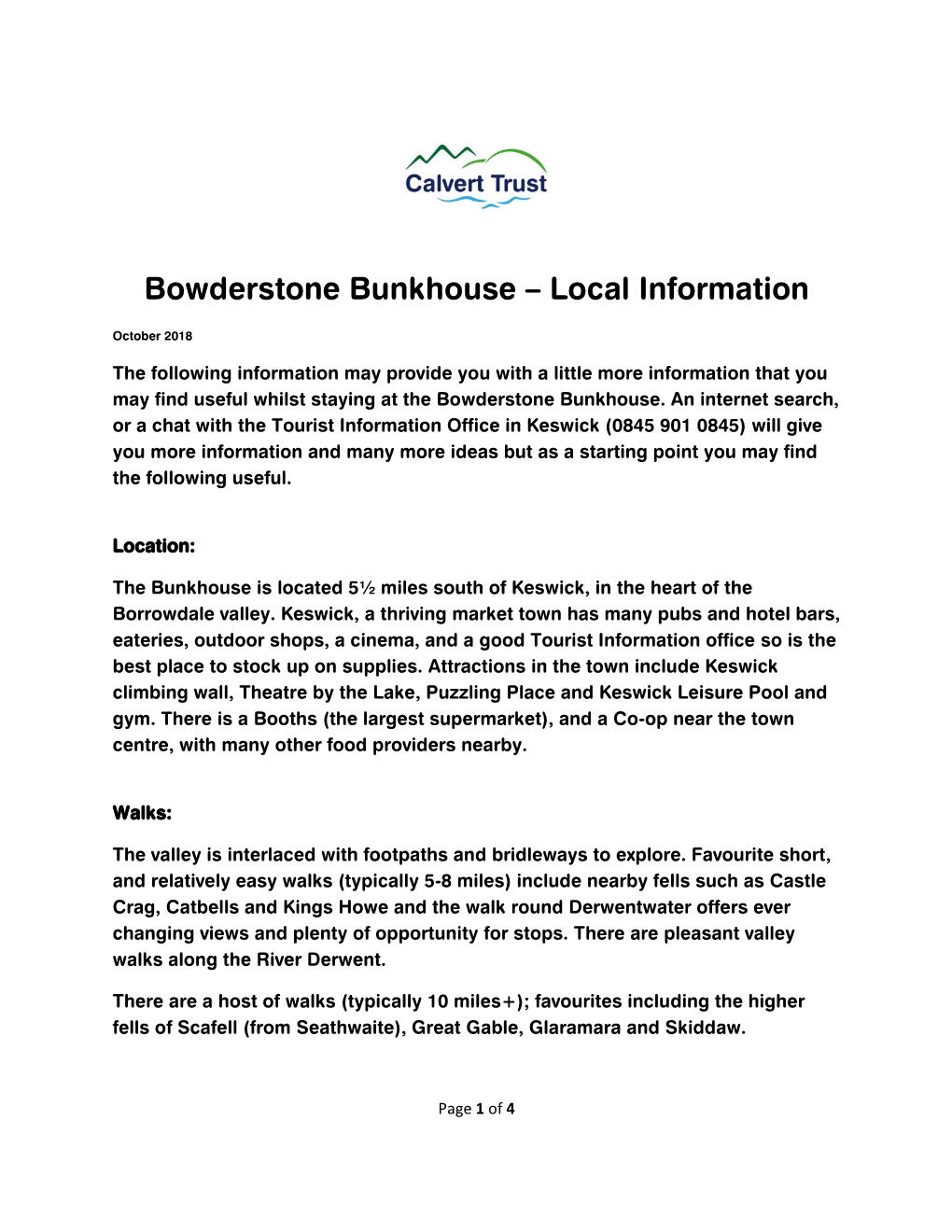 Bowderstone Bunkhouse – Local Information