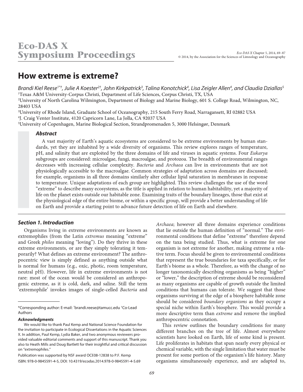 How Extreme Is Extreme? Eco-DAS X Symposium Proceedings