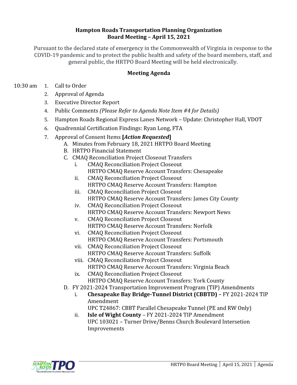 Hampton Roads Transportation Planning Organization Board