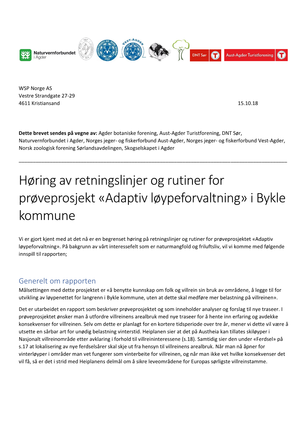 Høring Av Retningslinjer Og Rutiner for Prøveprosjekt «Adaptiv Løypeforvaltning» I Bykle Kommune