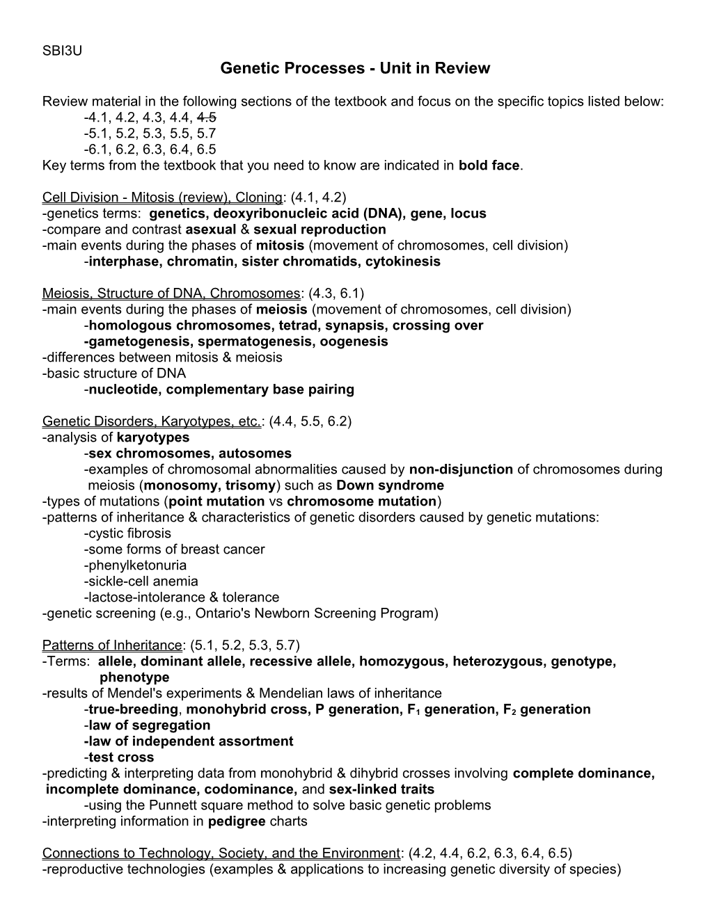 Genetic Processes - Unit in Review